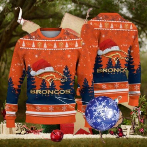 Denver Broncos Logo Golden Fans Santa Hat Tree Ugly Christmas Sweater