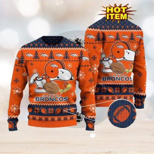 Denver Broncos Logos American Football Snoopy Dog Ugly Christmas Sweater Funny Christmas Gift For Sport Fans