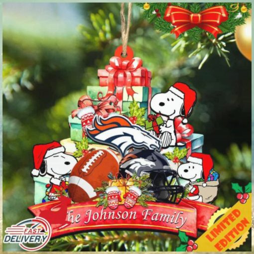 Denver Broncos Snoopy And NFL Sport Ornament Personalized Your Family Name