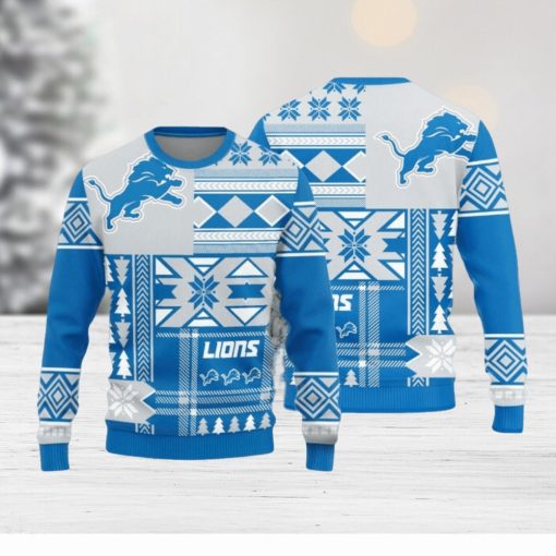 Detroit Lions Christmas Snowflakes Pattern New Style Knitted Sweater
