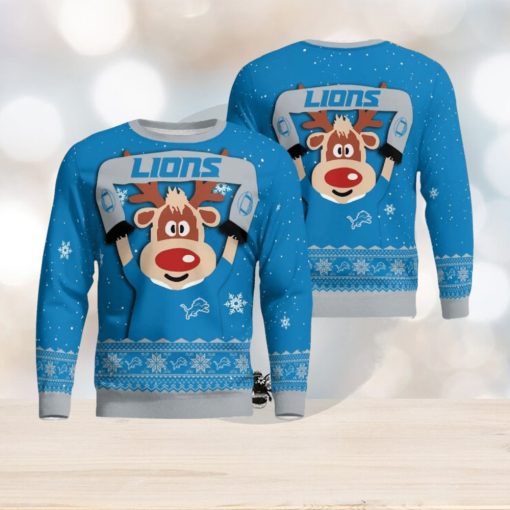 Detroit Lions Cute Reindeer Ugly Christmas Sweater Christmas Party Gift