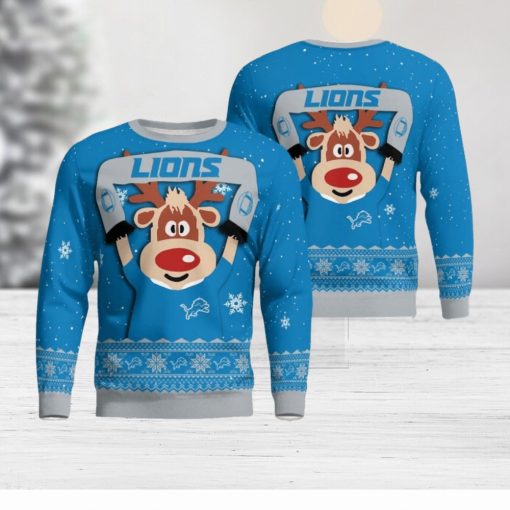 Detroit Lions Cute Reindeer Ugly Christmas Sweater Christmas Party Gift