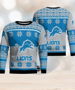 Detroit Lions Logo Big Snowflake Pattern Ugly Christmas Sweater