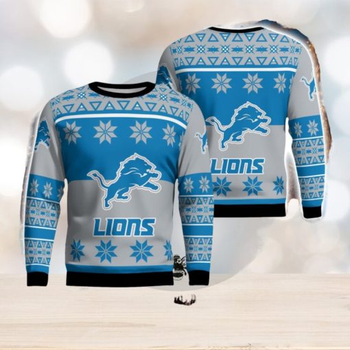 Detroit Lions Logo Big Snowflake Pattern Ugly Christmas Sweater