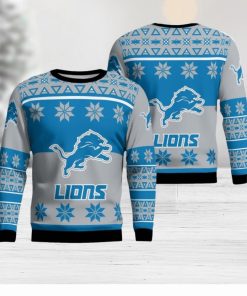 Detroit Lions Logo Big Snowflake Pattern Ugly Christmas Sweater