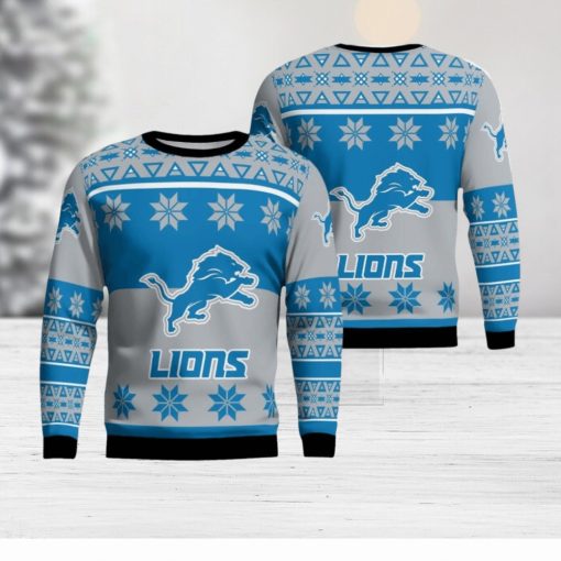 Detroit Lions Logo Big Snowflake Pattern Ugly Christmas Sweater