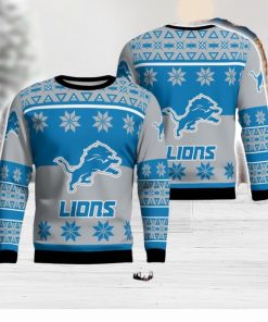 Detroit Lions Logo Big Snowflake Pattern Ugly Christmas Sweater