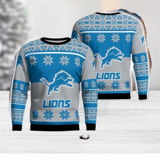 Detroit Lions Logo Big Snowflake Pattern Ugly Christmas Sweater