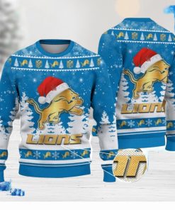 Detroit Lions Logo Wearing Santa Hat Christmas Gift Ugly Christmas Sweater Christmas Gift Ideas