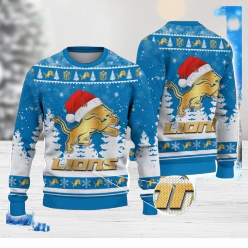 Detroit Lions Logo Wearing Santa Hat Christmas Gift Ugly Christmas Sweater Christmas Gift Ideas