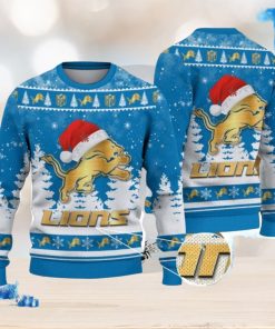 Detroit Lions Logo Wearing Santa Hat Christmas Gift Ugly Christmas Sweater Christmas Gift Ideas