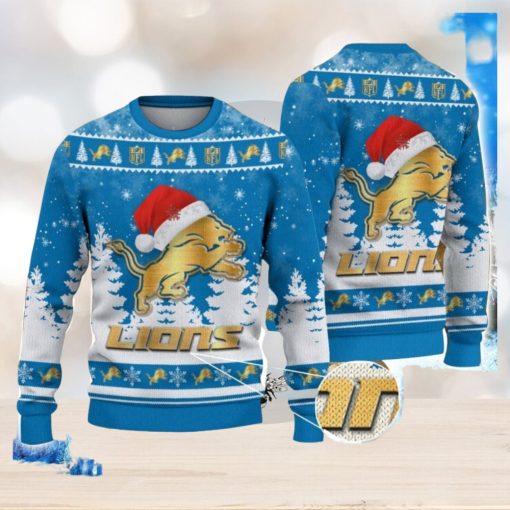 Detroit Lions Logo Wearing Santa Hat Christmas Gift Ugly Christmas Sweater Christmas Gift Ideas