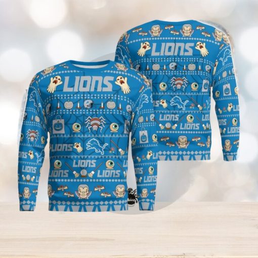 Detroit Lions Pumpkin Halloween Spooky Ghost Pattern Funny 3D Sweater Men And Women Gift