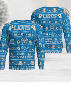 Detroit Lions Pumpkin Halloween Spooky Ghost Pattern Funny 3D Sweater Men And Women Gift