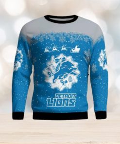 Detroit Lions Santa sleigh driving reindeer Pattern Ugly Christmas Sweater