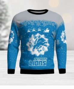 Detroit Lions Santa sleigh driving reindeer Pattern Ugly Christmas Sweater