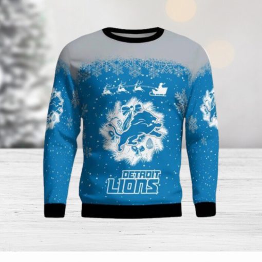 Detroit Lions Santa sleigh driving reindeer Pattern Ugly Christmas Sweater