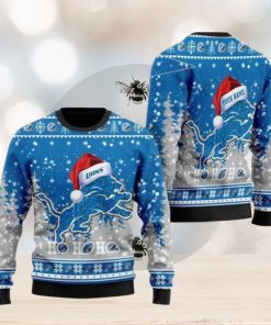 Detroit Lions Symbol Wearing Santa Claus Hat Ho Ho Ho Personalized Ugly Christmas Sweaters