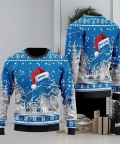 Detroit Lions Symbol Wearing Santa Claus Hat Ho Ho Ho Personalized Ugly Christmas Sweaters