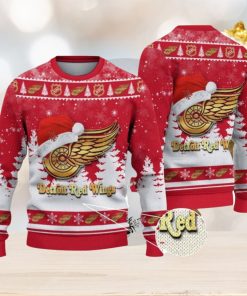 Detroit Red Wings Logo Wearing Santa Hat Christmas Gift Ugly Christmas Sweater For Sport Fans