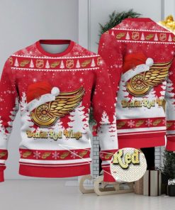 Detroit Red Wings Logo Wearing Santa Hat Christmas Gift Ugly Christmas Sweater For Sport Fans