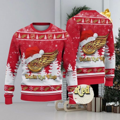 Detroit Red Wings Logo Wearing Santa Hat Christmas Gift Ugly Christmas Sweater For Sport Fans