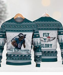 Devonta Smith Philadelphia Eagles The Slim Reaper Fly To Glory NFL Christmas Ugly Sweater