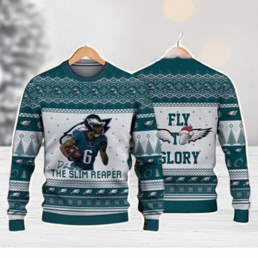 Devonta Smith Philadelphia Eagles The Slim Reaper Fly To Glory NFL Christmas Ugly Sweater