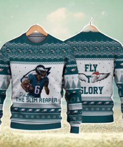 Devonta Smith Philadelphia Eagles The Slim Reaper Fly To Glory NFL Christmas Ugly Sweater