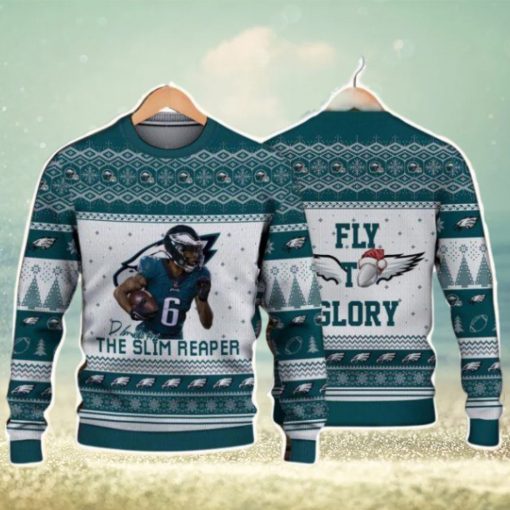 Devonta Smith Philadelphia Eagles The Slim Reaper Fly To Glory NFL Christmas Ugly Sweater