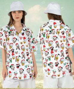 Disney Christmas Hawaiian Shirts Mickey Friends Button Family Vacation Disneyland