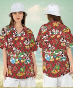 Disneyland Disney Christmas Hawaiian Shirts Mickey Friends Xmas Tree Aloha