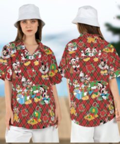 Disneyland Disney Christmas Hawaiian Shirts Mickey Friends Xmas Tree Aloha