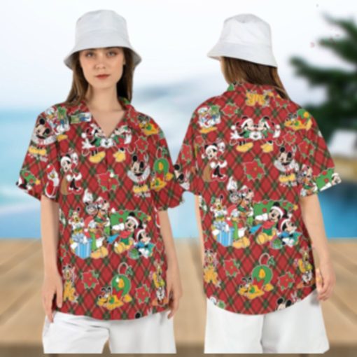 Disneyland Disney Christmas Hawaiian Shirts Mickey Friends Xmas Tree Aloha