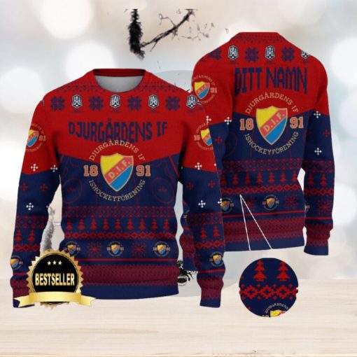 Djurgårdens IF Ugly Christmas Sweater Logo Custom Name Gift Fans