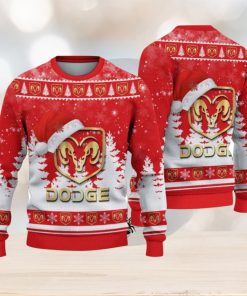 Dodge Logo Wearing Santa Hat Christmas Gift Ugly Christmas Sweater For Car Lover 3D Sweater