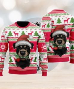 Dog Santas Hat Holiday Time Pattern Christmas Unisex Ugly Sweater