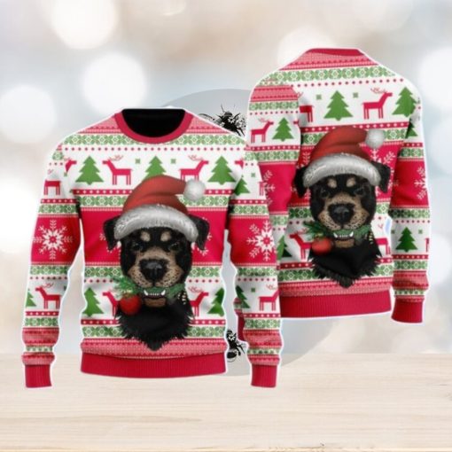 Dog Santas Hat Holiday Time Pattern Christmas Unisex Ugly Sweater