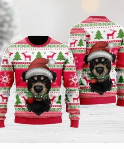 Dog Santas Hat Holiday Time Pattern Christmas Unisex Ugly Sweater