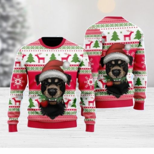 Dog Santas Hat Holiday Time Pattern Christmas Unisex Ugly Sweater