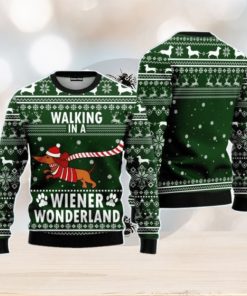 Dog Walking In A Wiener Wonderland Christmas Unisex Ugly Sweater