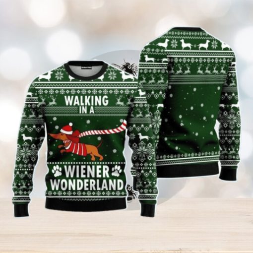 Dog Walking In A Wiener Wonderland Christmas Unisex Ugly Sweater