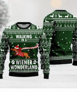 Dog Walking In A Wiener Wonderland Christmas Unisex Ugly Sweater