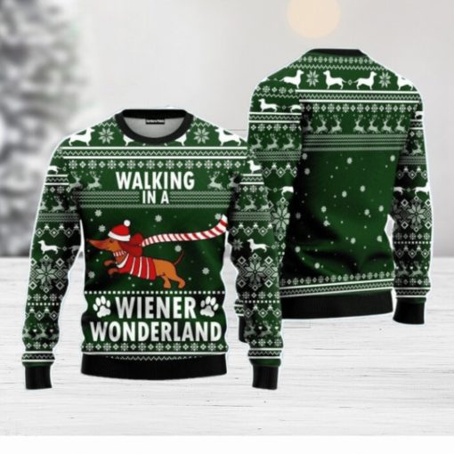 Dog Walking In A Wiener Wonderland Christmas Unisex Ugly Sweater