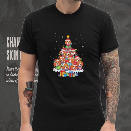 Dogs Beagle santa pine tree merry christmas shirt
