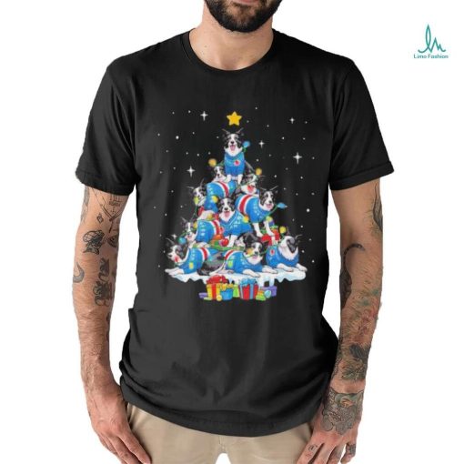 Dogs Border Collie pine tree merry christmas shirt