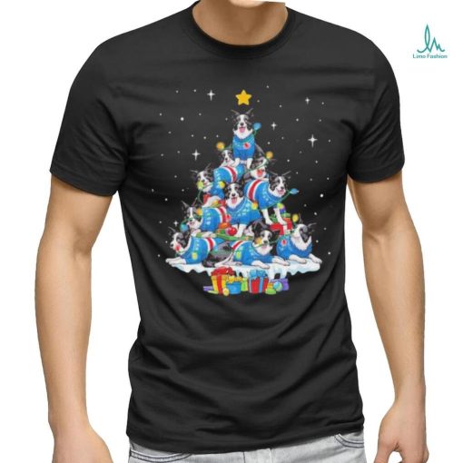 Dogs Border Collie pine tree merry christmas shirt