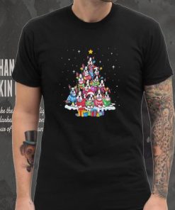 Dogs Boston Collie santa pine tree merry christmas shirt