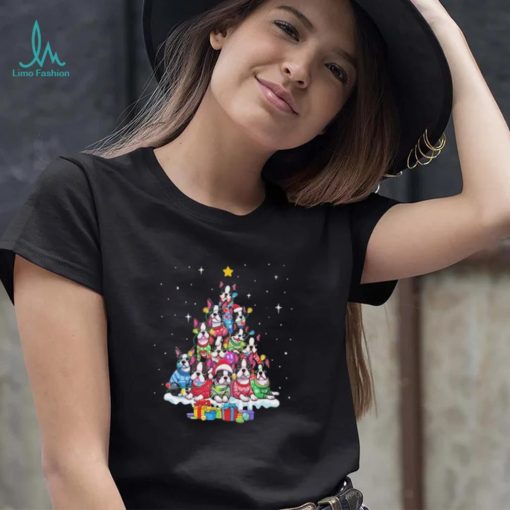 Dogs Boston Collie santa pine tree merry christmas shirt