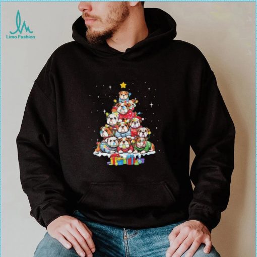 Dogs Bulldog Collie pine tree merry christmas shirt